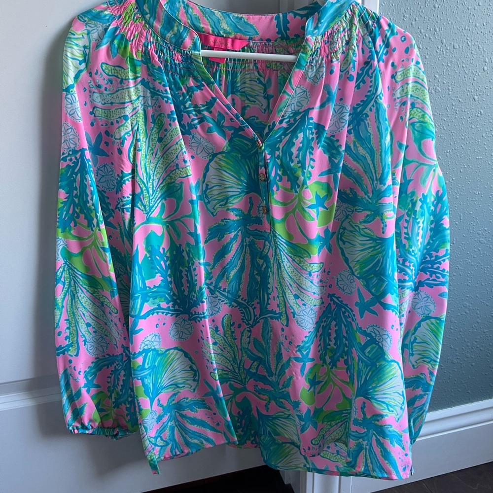 Lilly Pulitzer Pink and Blue Tropical Blouse